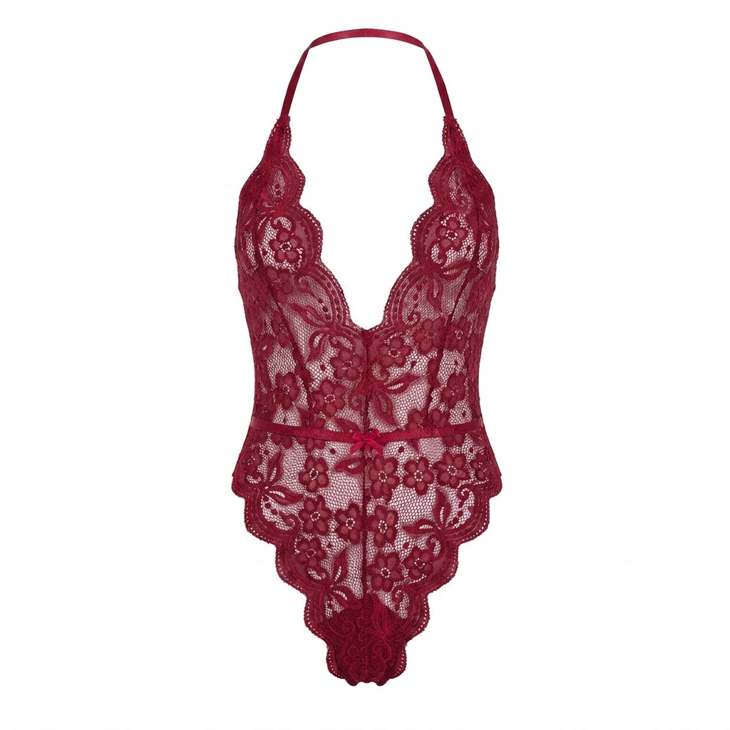 Floral Fishnet Lace Teddy Lingerie Bodysuit Set