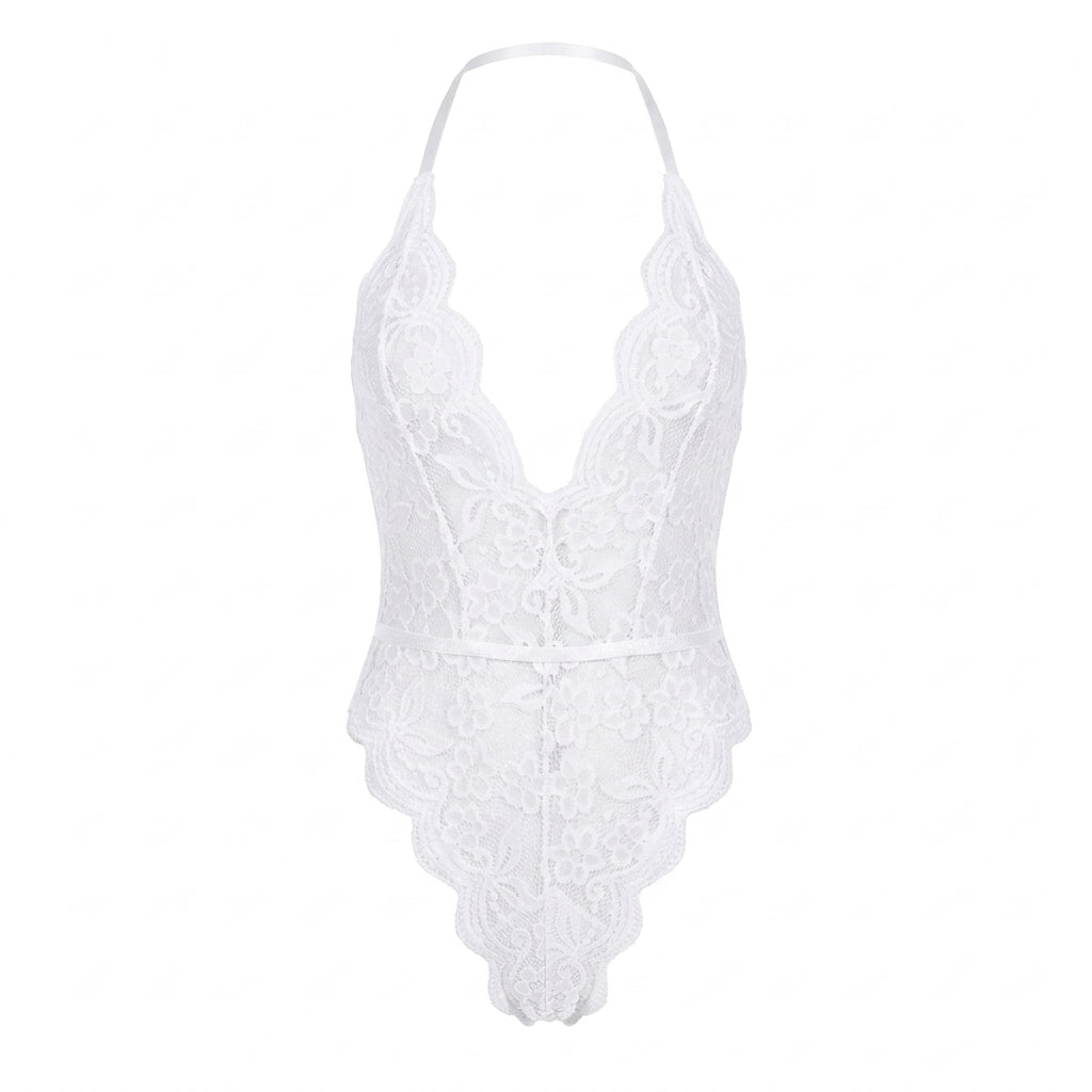 Floral Fishnet Lace Teddy Lingerie Bodysuit Set
