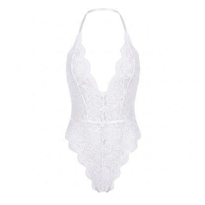 Floral Fishnet Lace Teddy Lingerie Bodysuit Set