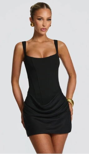 Square Neck Corset Style Draped Mini Dress
