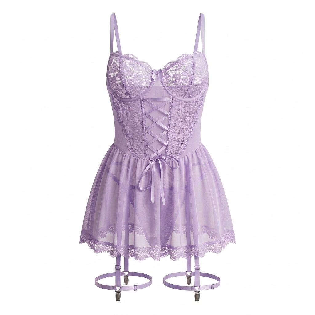 Lace Babydoll Two Piece Lingerie Set