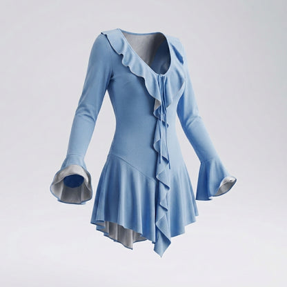 Long Sleeve Ruffle Trim Tie Front Mini Dress