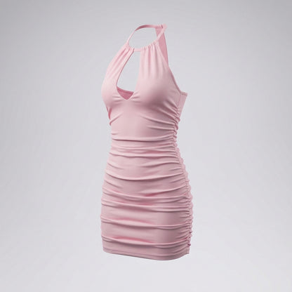 Halter Neck Front Cutout Ruched Bodycon Mini Dress