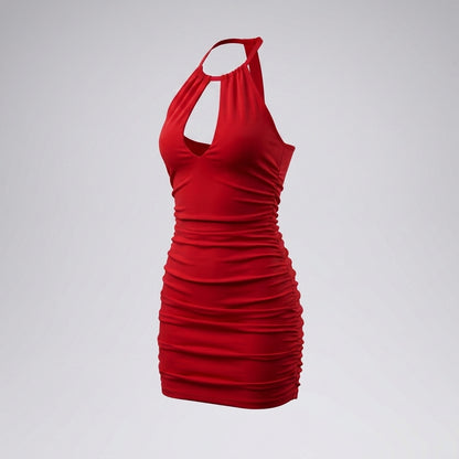 Halter Neck Front Cutout Ruched Bodycon Mini Dress