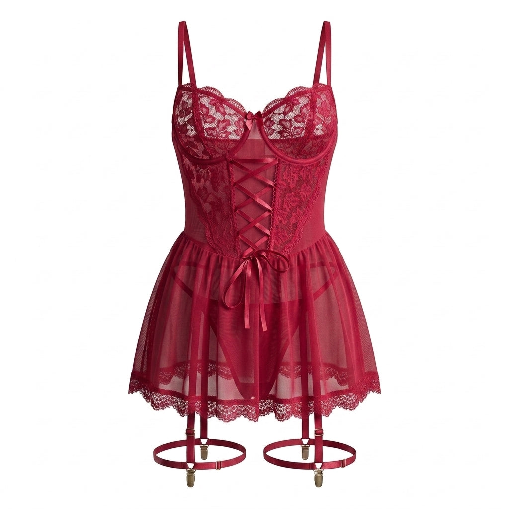 Lace Babydoll Two Piece Lingerie Set