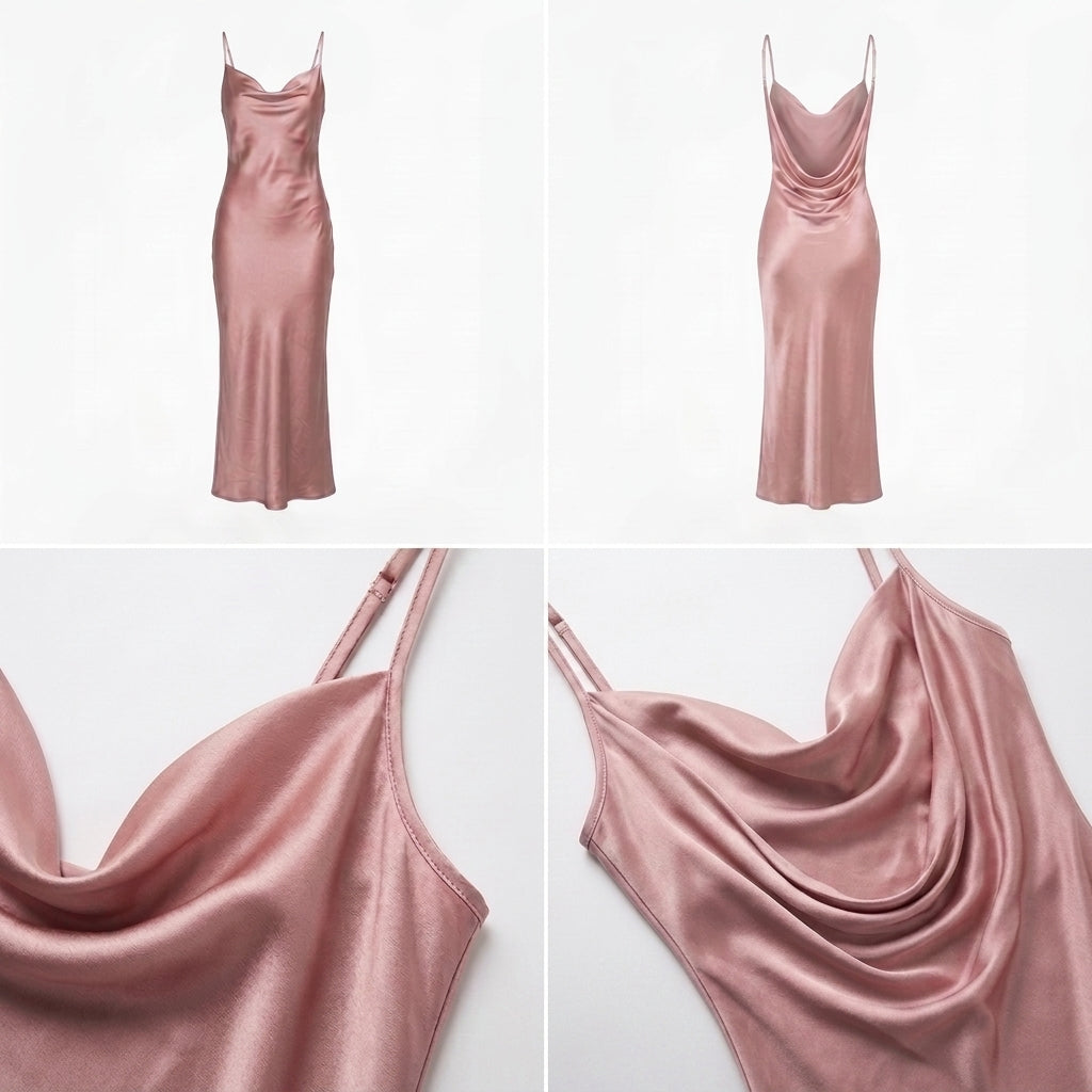 Satin Cowl Neck Slip Cocktail Maxi Dress
