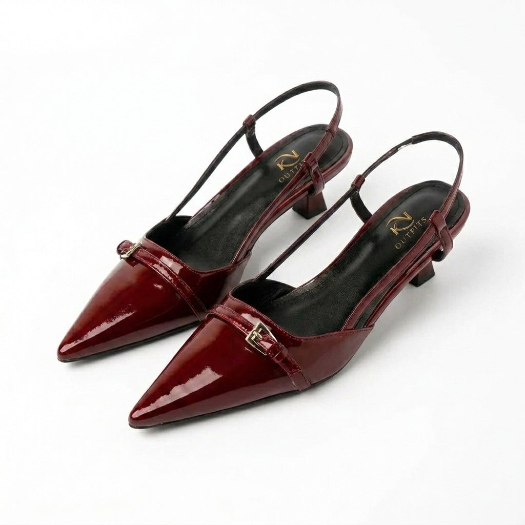 Sienna Patent Pointed Toe Buckle Slingback Kitten Heels