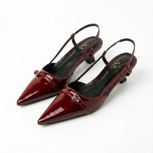 Sienna Patent Pointed Toe Buckle Slingback Kitten Heels