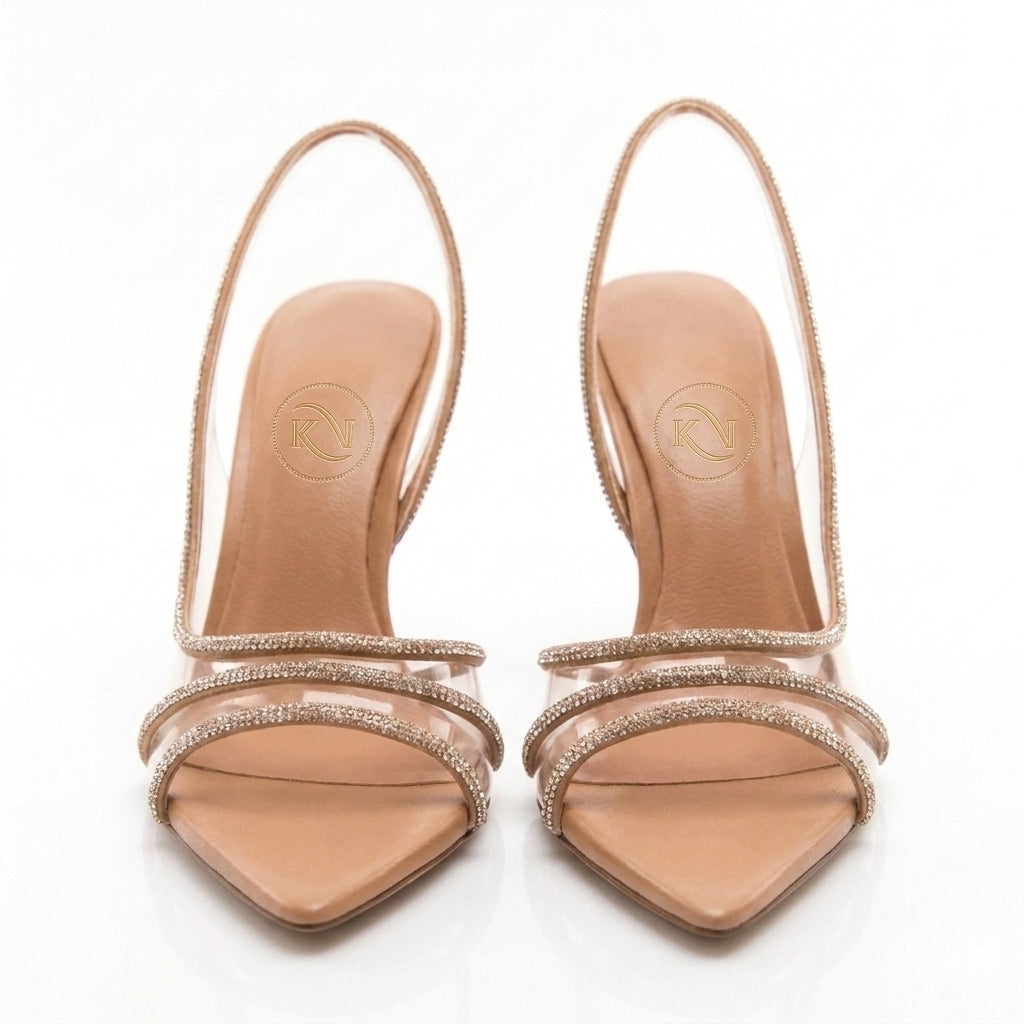 Cleo Clear Rhinestone Pointed Toe Slingback Heels