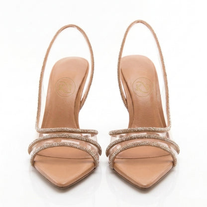 Cleo Clear Rhinestone Pointed Toe Slingback Heels