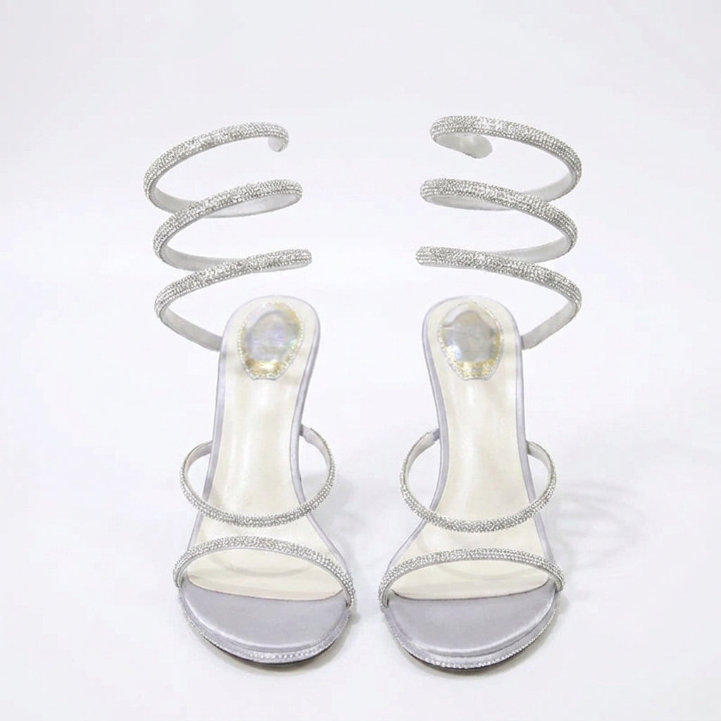Medusa Rhinestone Spiral Wrap Around Stiletto Sandals