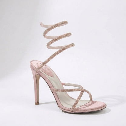 Medusa Rhinestone Spiral Wrap Around Stiletto Sandals