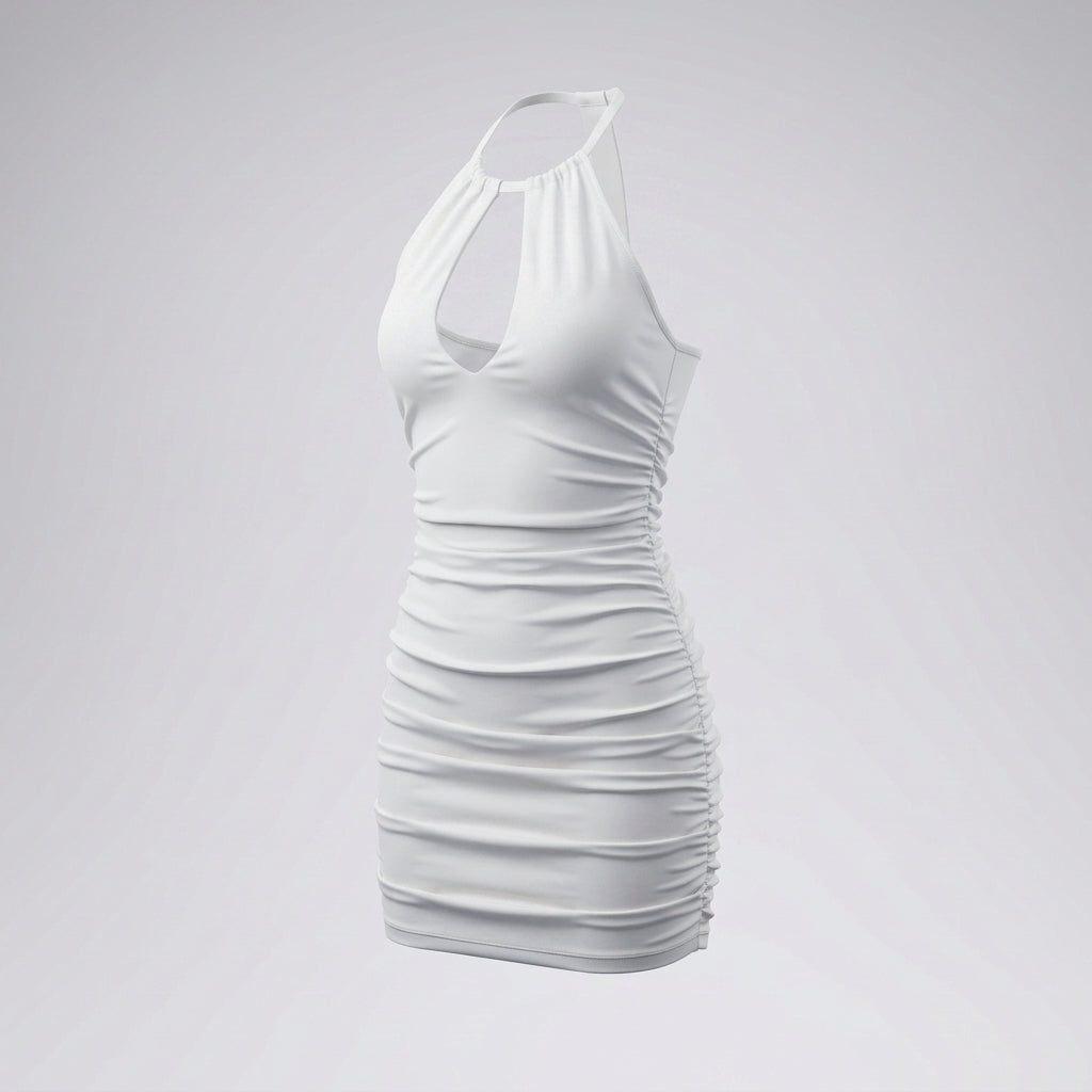 Halter Neck Front Cutout Ruched Bodycon Mini Dress