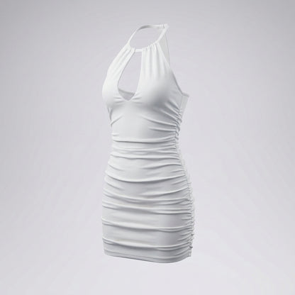 Halter Neck Front Cutout Ruched Bodycon Mini Dress