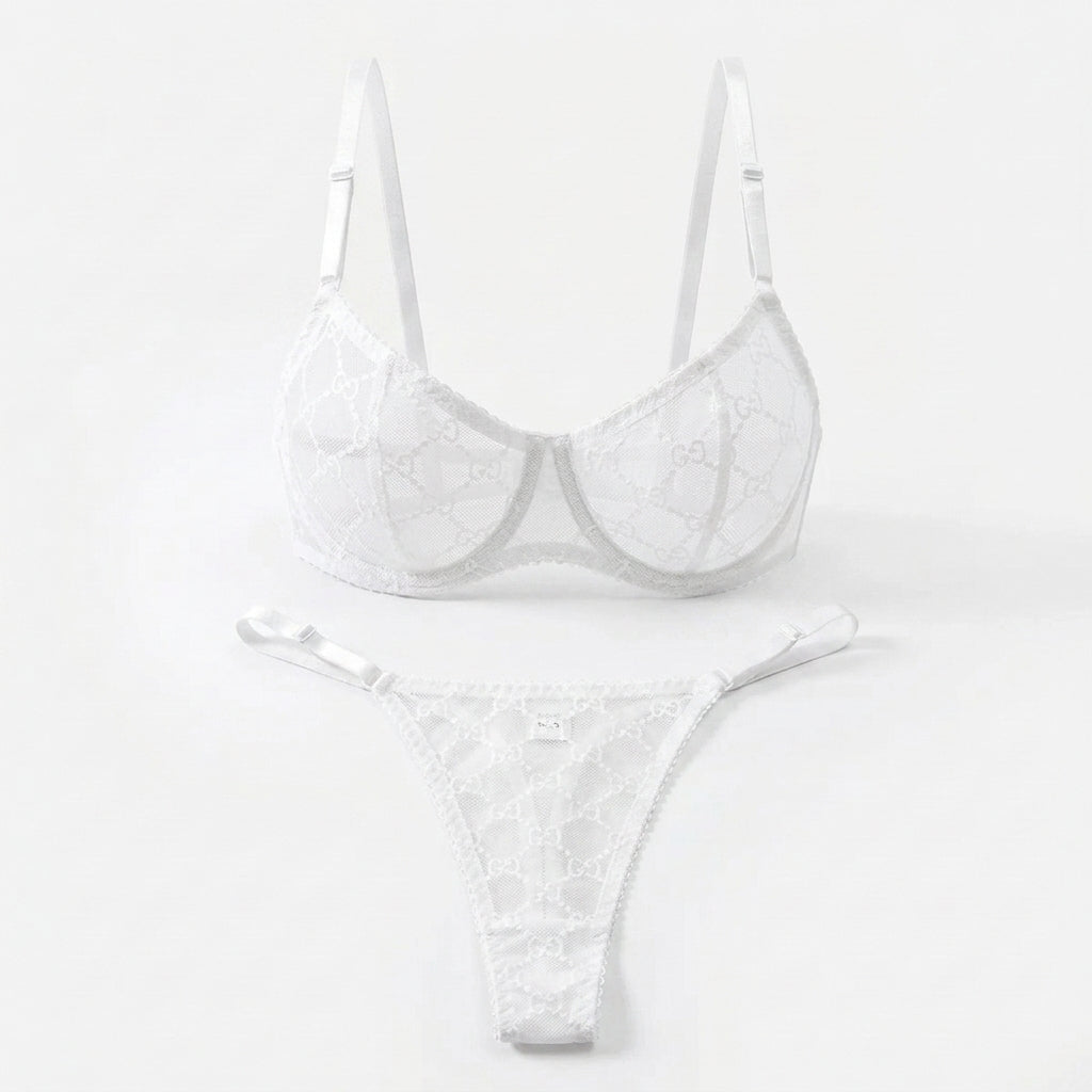 Embroidered Mesh Underwire Bra and Panty Set
