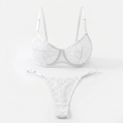 Embroidered Mesh Underwire Bra and Panty Set